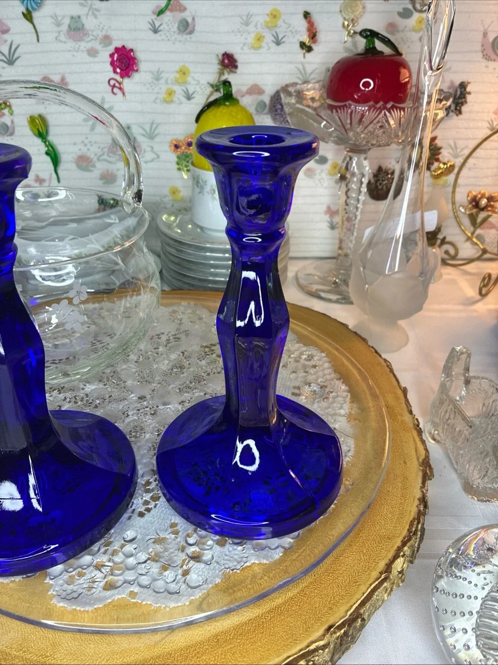 Cobalt Blue Glass Candlestick Pair - Elegant Home Accents